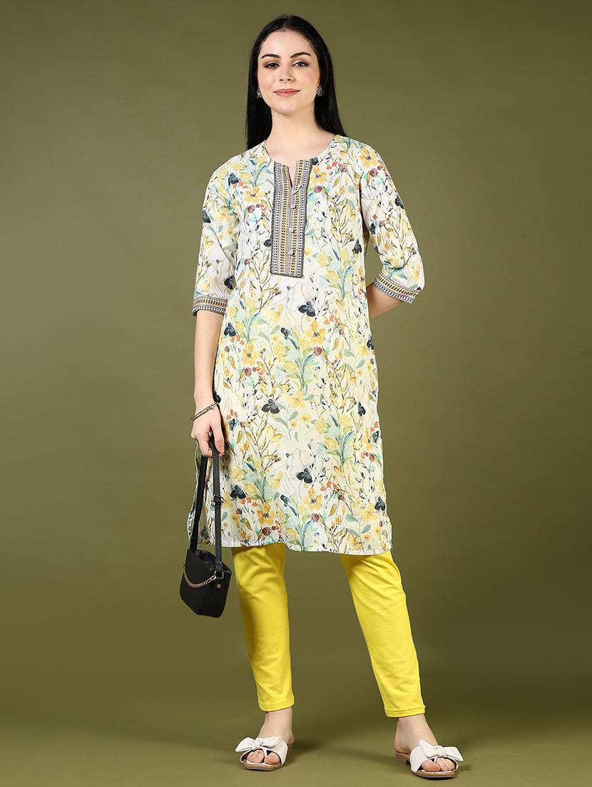 women printed three quarter sleeve straight kurta - 21740606 - Standard Image - 5