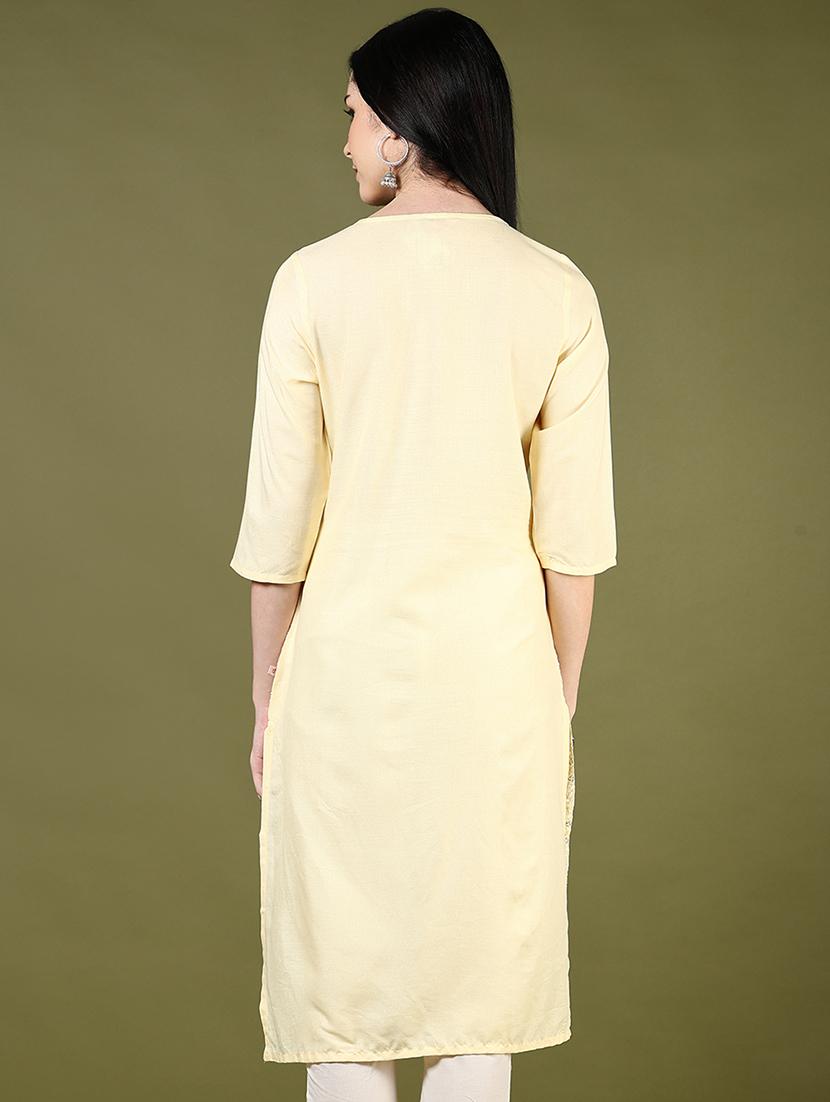 women embroidered notch neck straight kurta - 21740613 - Standard Image - 3