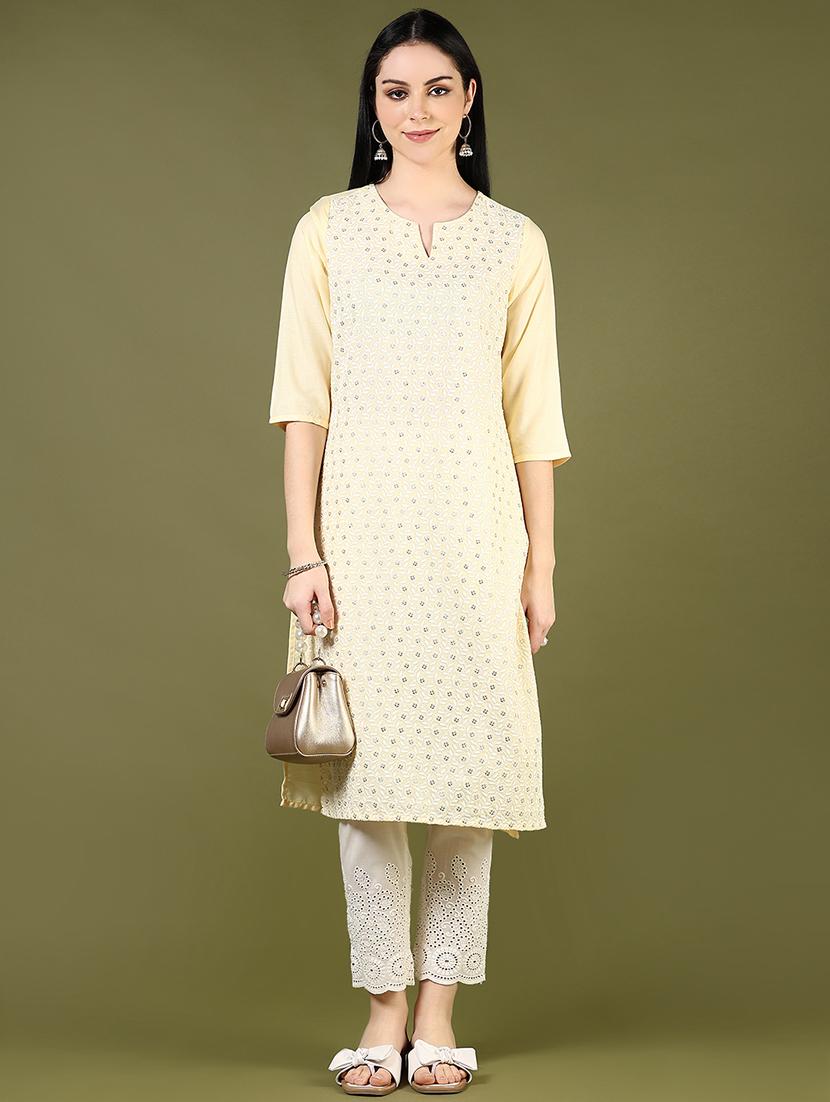 women embroidered notch neck straight kurta - 21740613 - Standard Image - 5