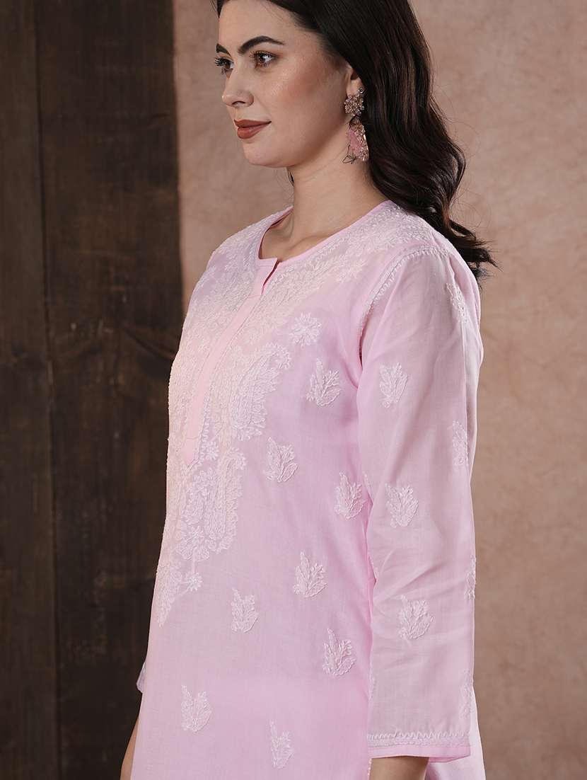 women three quarter sleeve straight chikankari kurta - 21740705 - Standard Image - 5