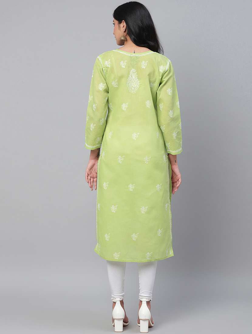 women three quarter sleeve straight chikankari kurta - 21740711 - Standard Image - 3