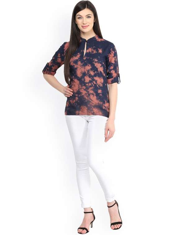 women printed roll up sleeves regular top - 21740716 -  Standard Image - 3