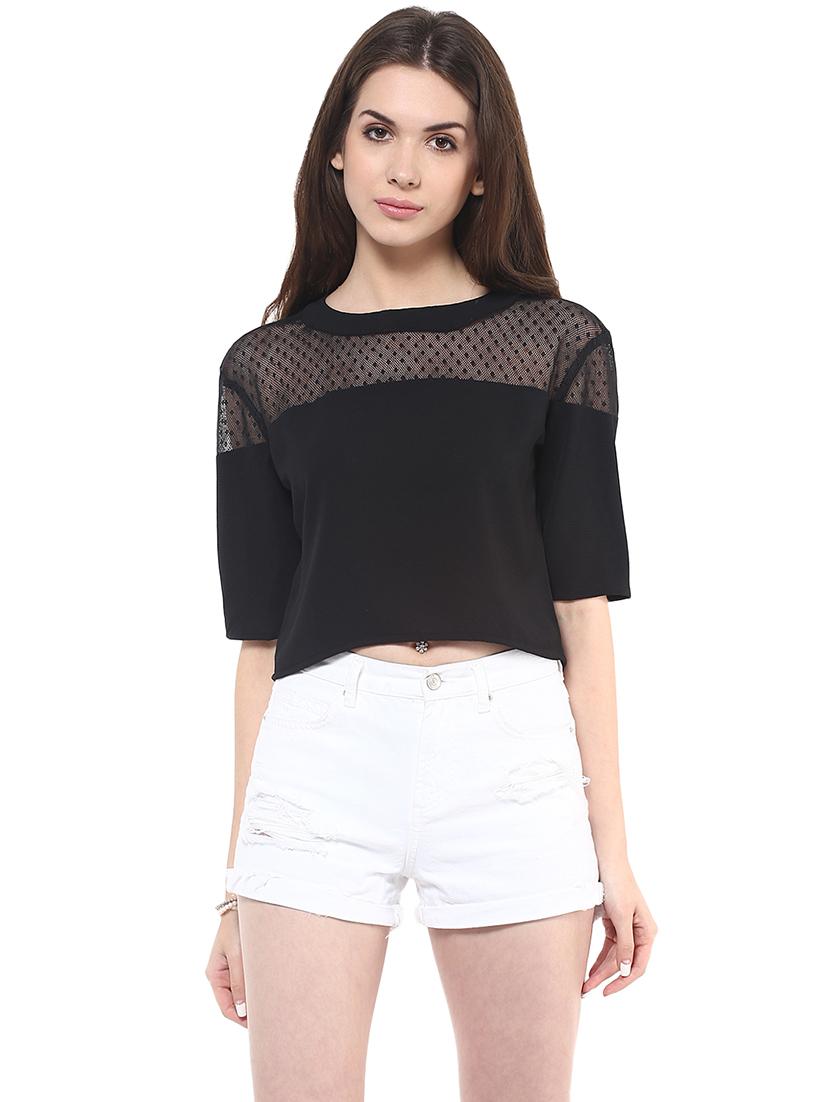 women solid round neck crop top - 21740718 -  Zoom Image - 0