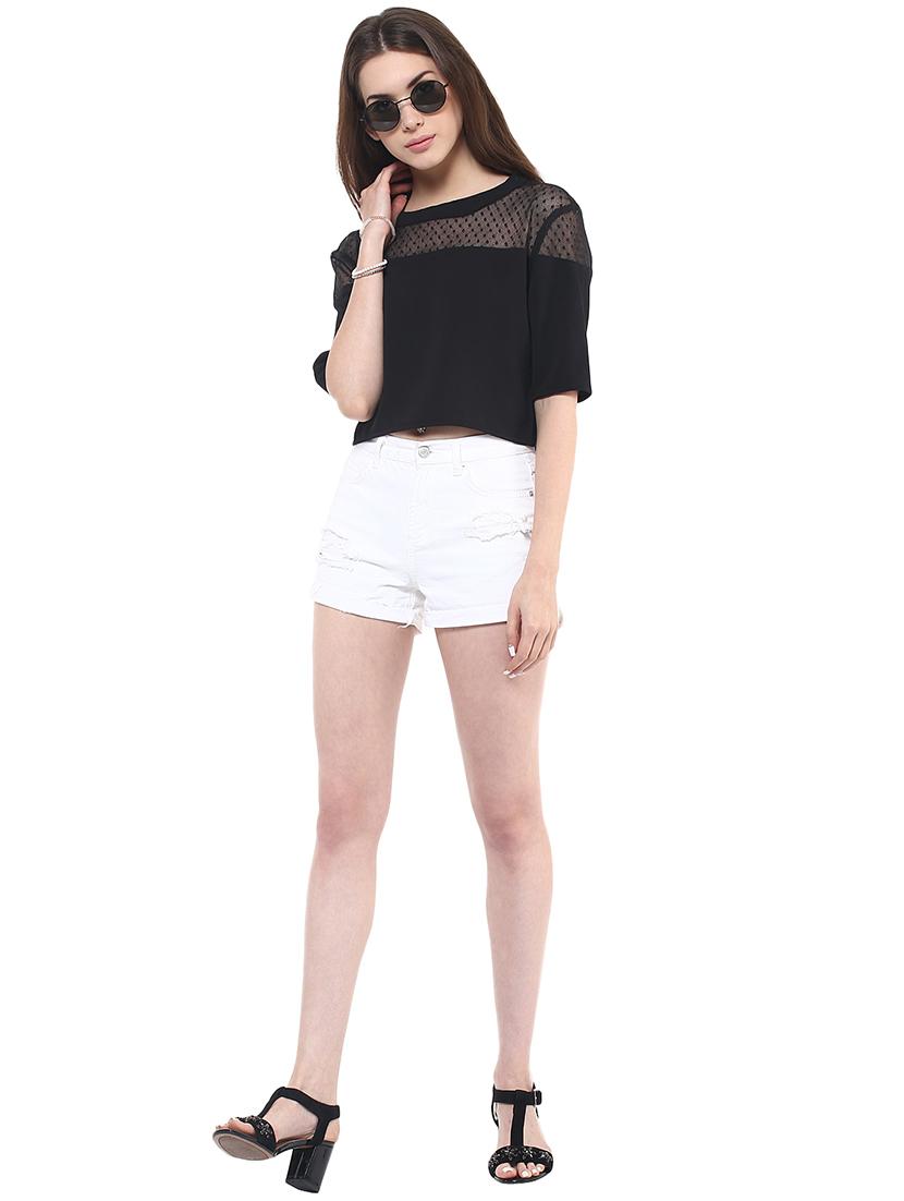 women solid round neck crop top - 21740718 - Standard Image - 3