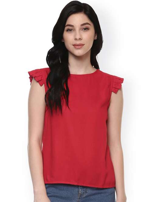 women solid cap sleeves regular top - 21740728 -  Standard Image - 0