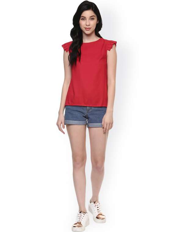 women solid cap sleeves regular top - 21740728 - Standard Image - 3