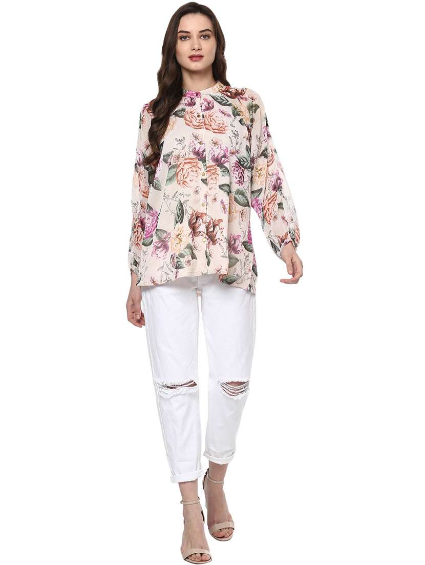 women floral print mandarin neck regular top - 21740731 -  Standard Image - 3