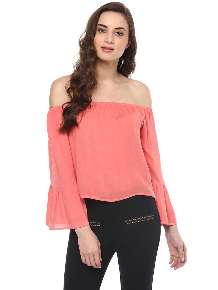women solid off shoulder bell sleeves regular top - 21740738 - Zoom Image - 0
