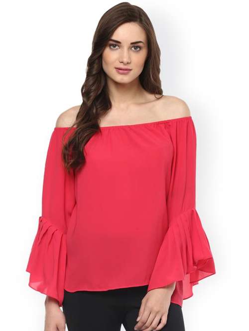 women solid off shoulder bell sleeves regular top - 21740739 - Standard Image - 0