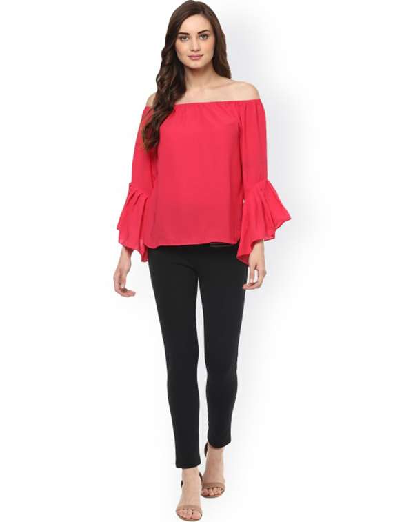 women solid off shoulder bell sleeves regular top - 21740739 - Standard Image - 3