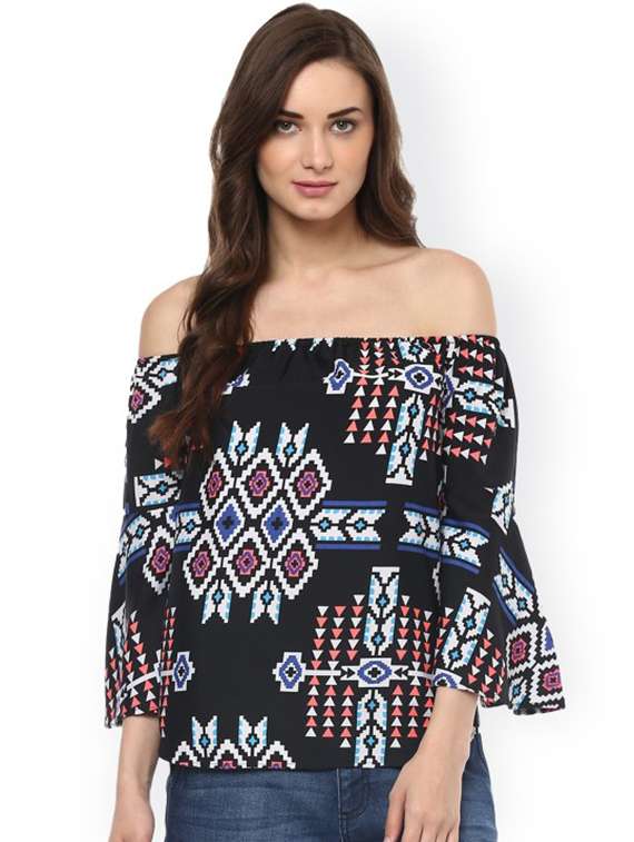 women printed off shoulder bell sleeves regular top - 21740740 - Zoom Image - 0