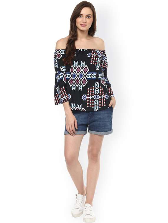 women printed off shoulder bell sleeves regular top - 21740740 - Standard Image - 3