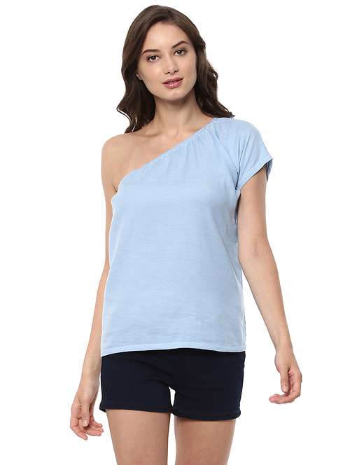 women solid single shoulder regular top - 21740741 -  Standard Image - 0