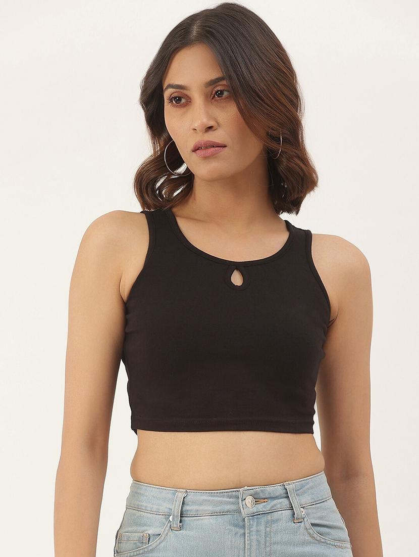 women solid sleeveless crop tank top - 21740802 - Zoom Image - 0