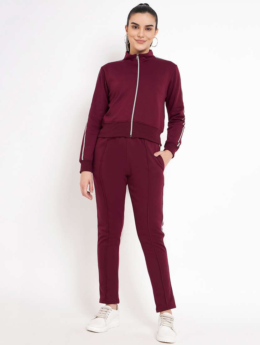 women solid long sleeves active wear co-ord set