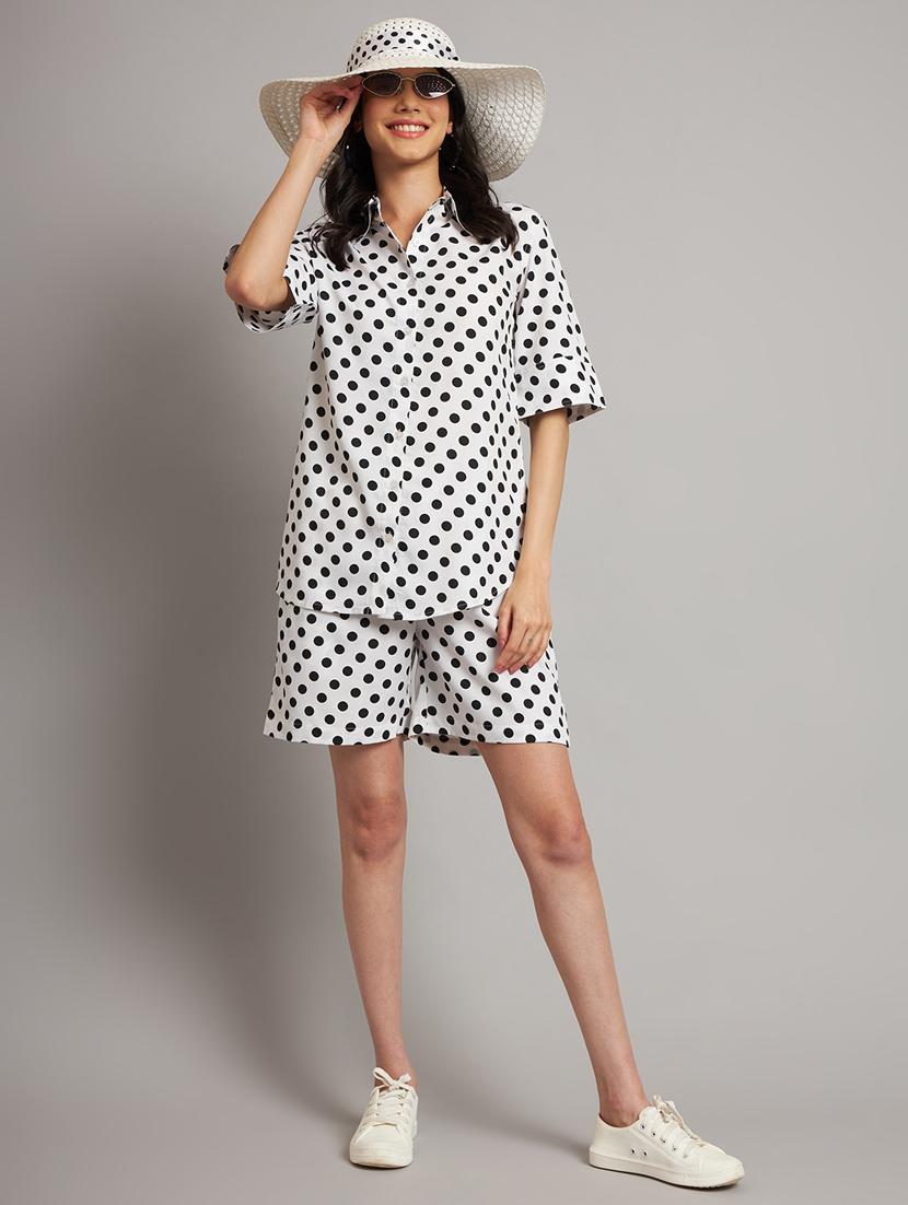 women polka doted shirt and shorts co-ord set - 21740855 - Standard Image - 3