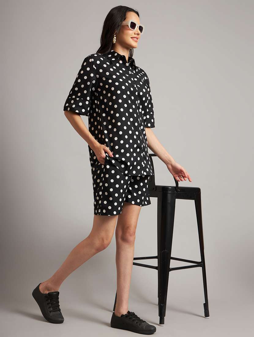 women polka doted shirt and shorts co-ord set - 21740860 -  Standard Image - 3