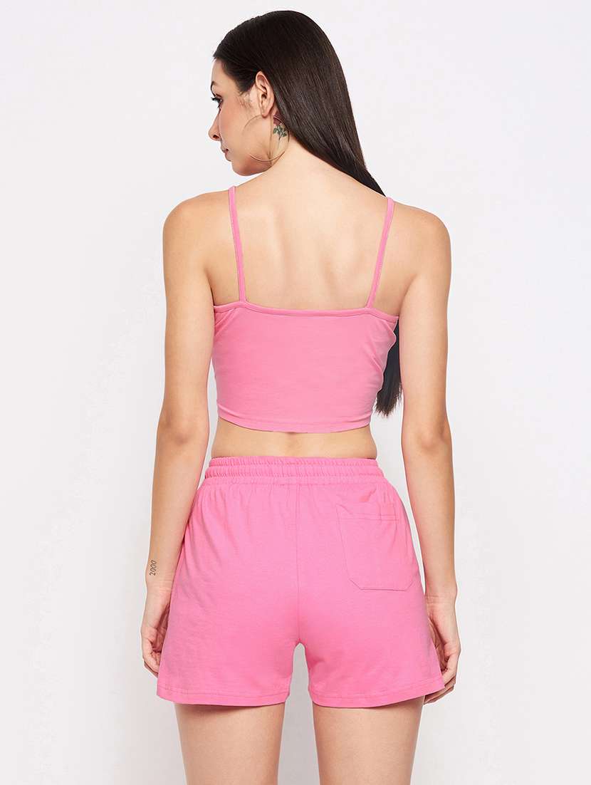 women solid top and shorts co-ord set - 21740862 - Standard Image - 3