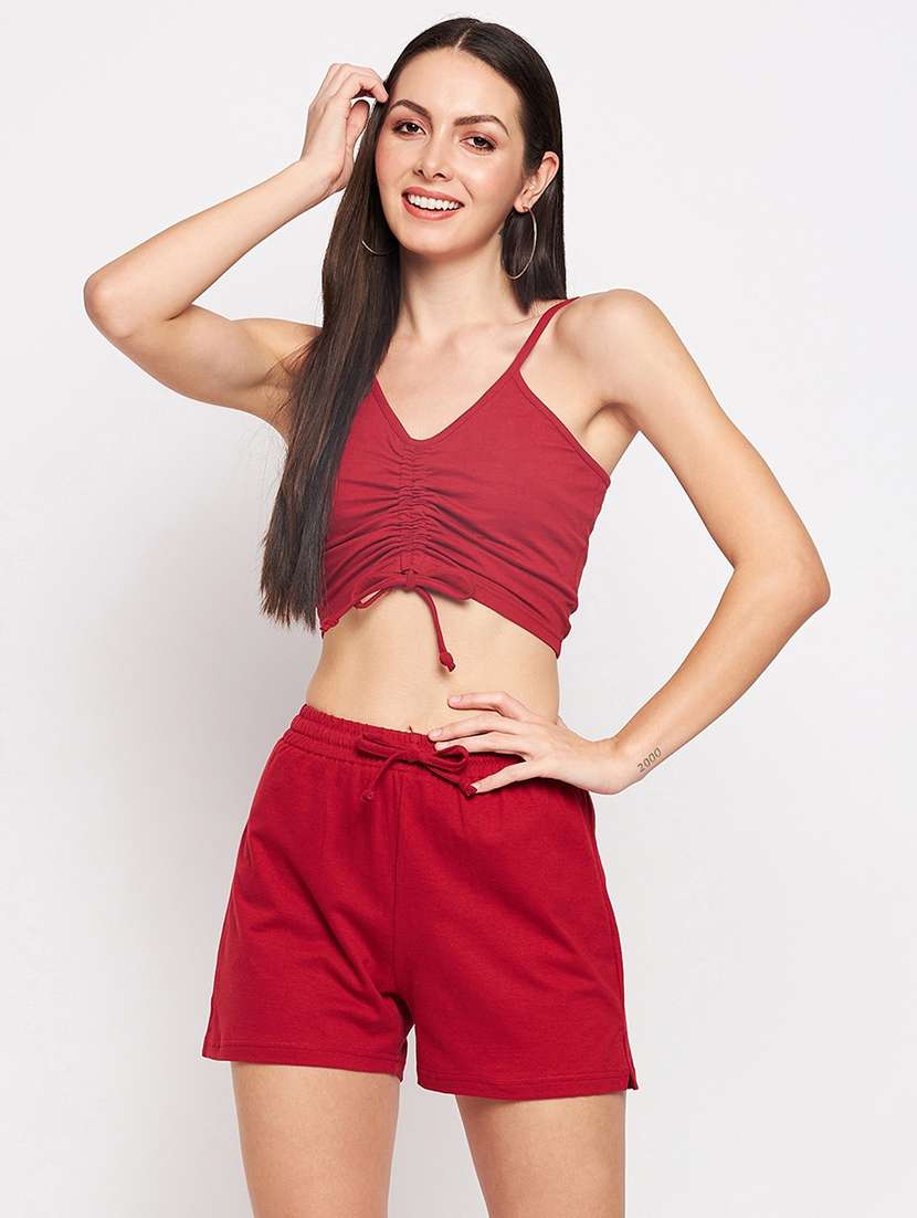 women solid top and shorts co-ord set
