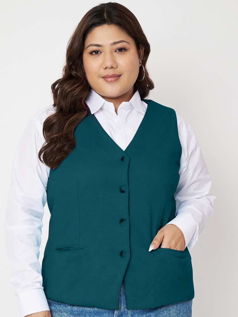 women plus size solid sleeveless waist coat - 21740868 - Zoom Image - 0