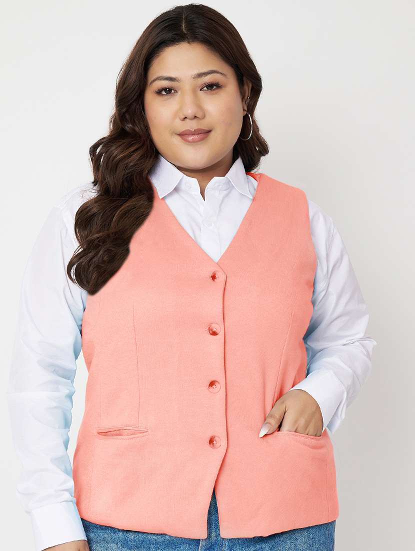 women plus size solid sleeveless waist coat