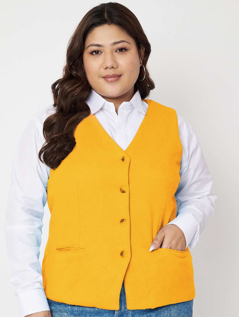 women plus size solid sleeveless waist coat