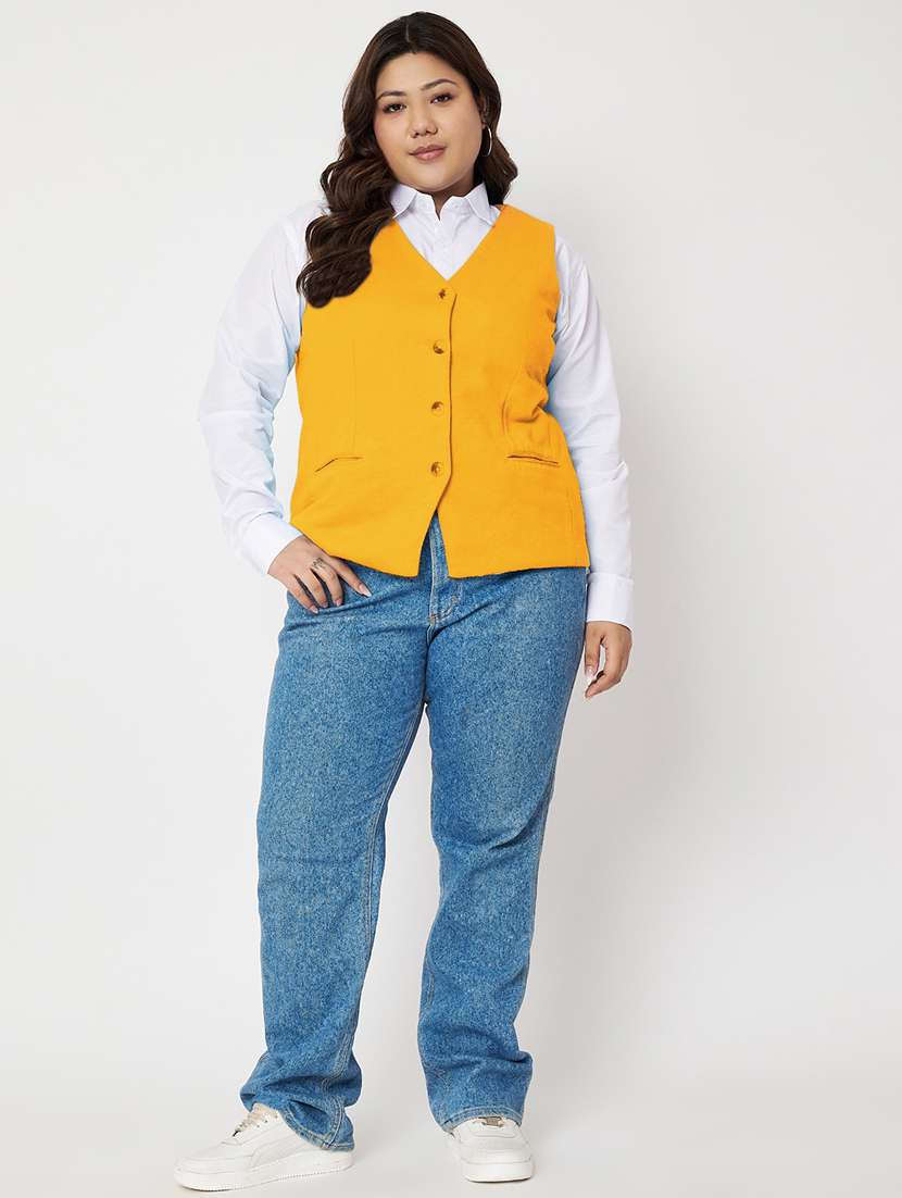 women plus size solid sleeveless waist coat - 21740870 -  Standard Image - 3