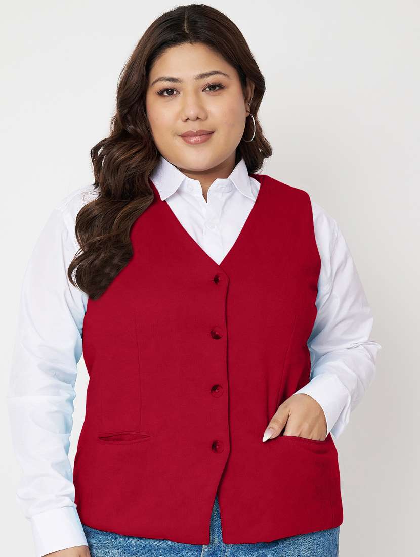 women plus size solid sleeveless waist coat