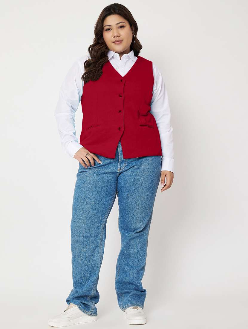 women plus size solid sleeveless waist coat - 21740872 -  Standard Image - 3