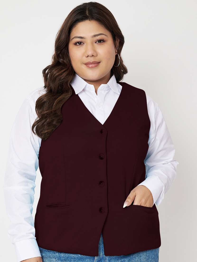 women plus size solid sleeveless waist coat