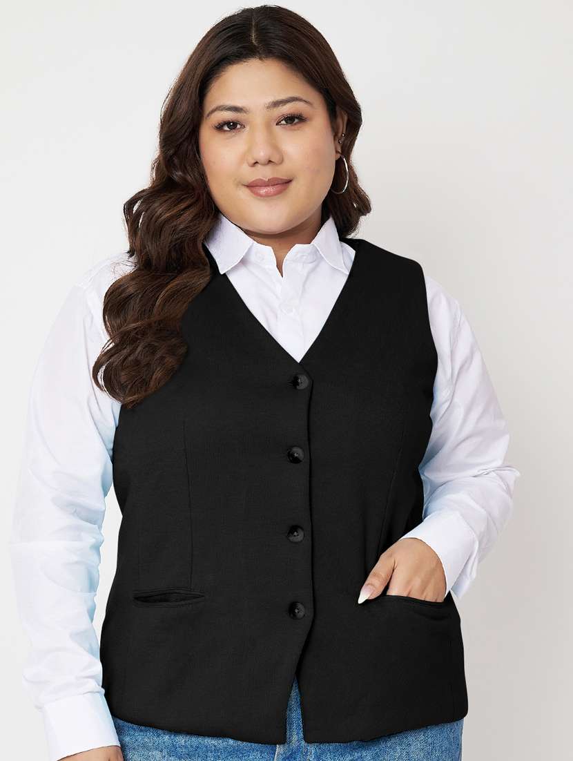 women plus size solid sleeveless waist coat