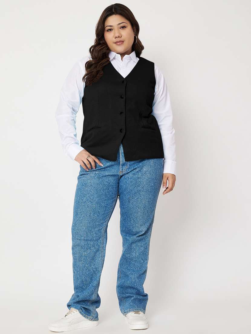 women plus size solid sleeveless waist coat - 21740877 - Standard Image - 3