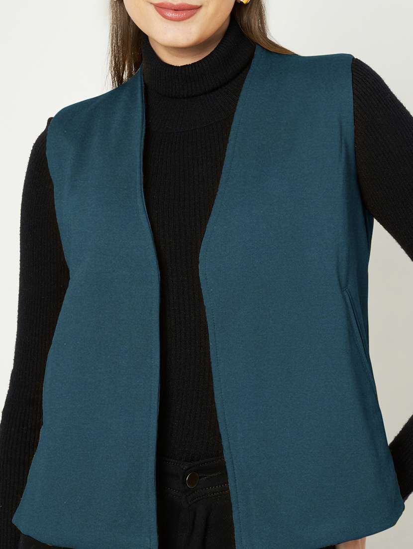 women plus size solid sleeveless waist coat - 21740879 -  Standard Image - 5