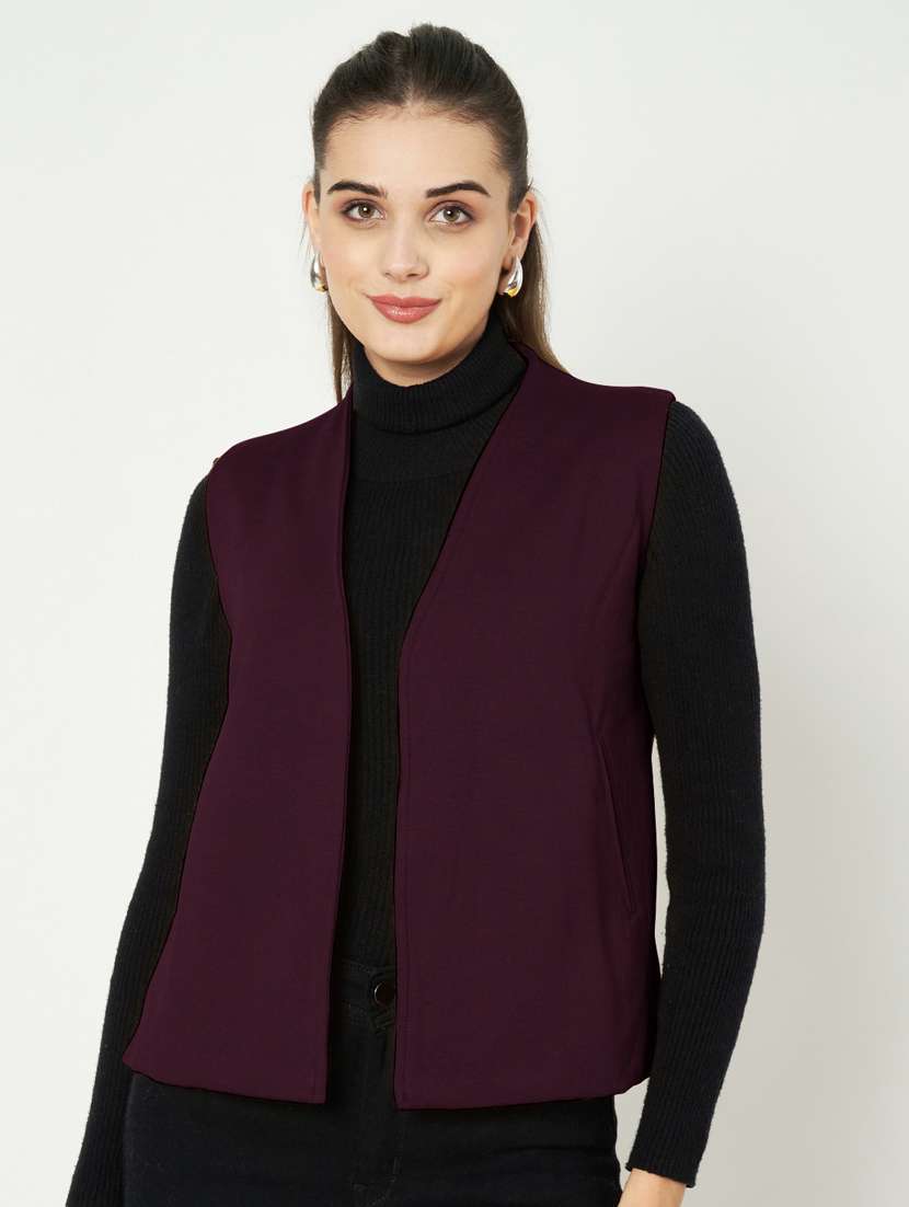 women solid sleeveless waist coat