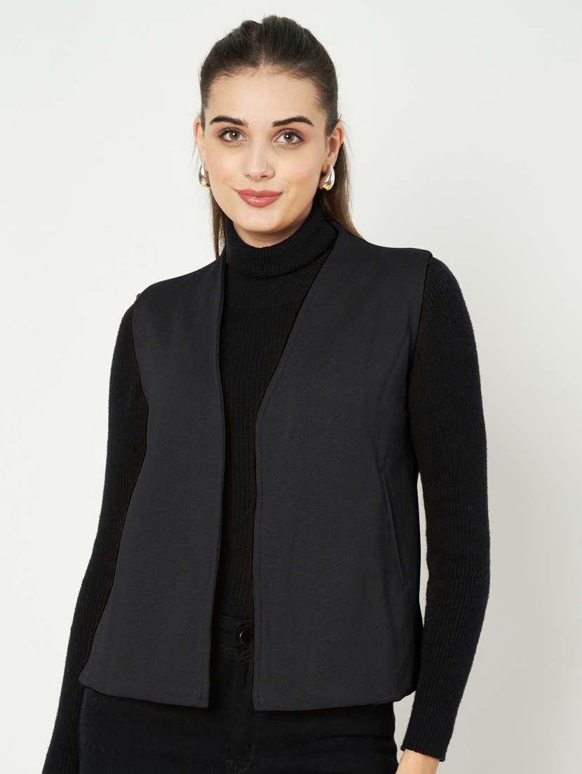 women solid sleeveless waist coat