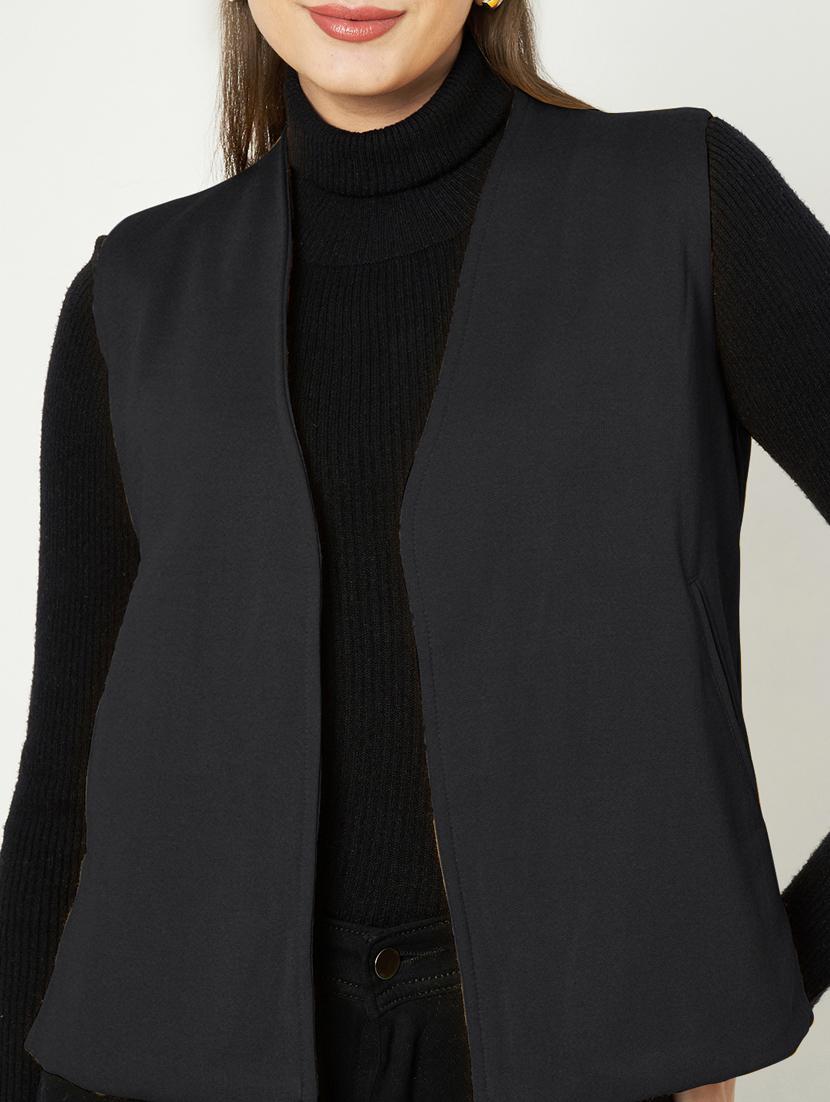 women solid sleeveless waist coat - 21740888 - Standard Image - 5