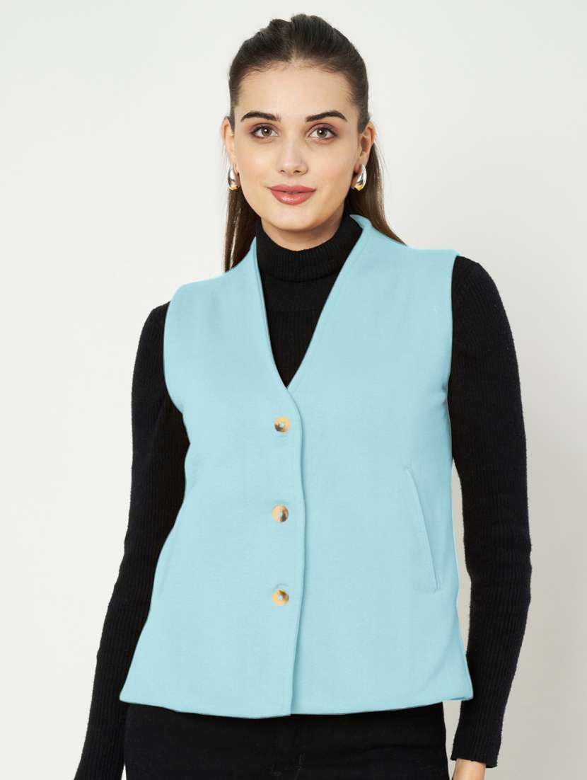 women solid sleeveless waist coat