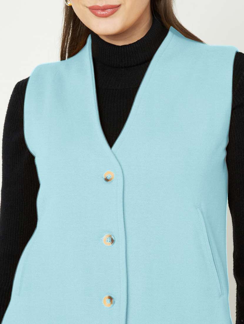 women solid sleeveless waist coat - 21740889 -  Standard Image - 5