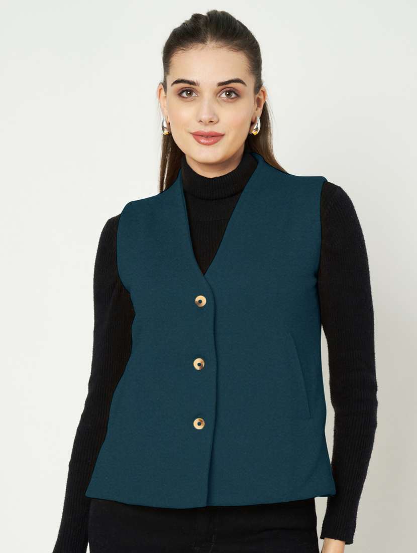 women solid sleeveless waist coat