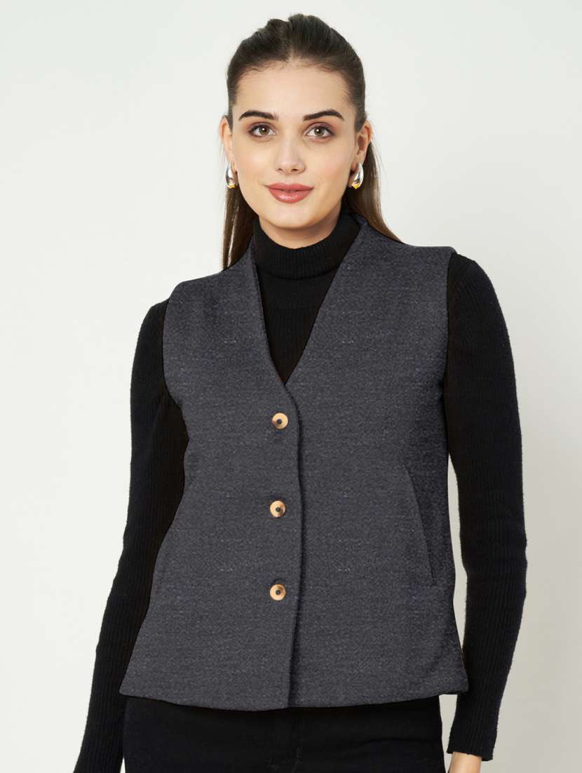 women solid sleeveless waist coat