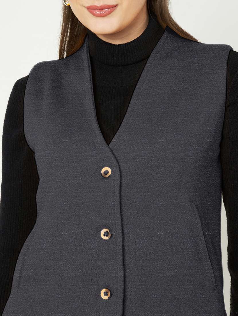 women solid sleeveless waist coat - 21740897 -  Standard Image - 5