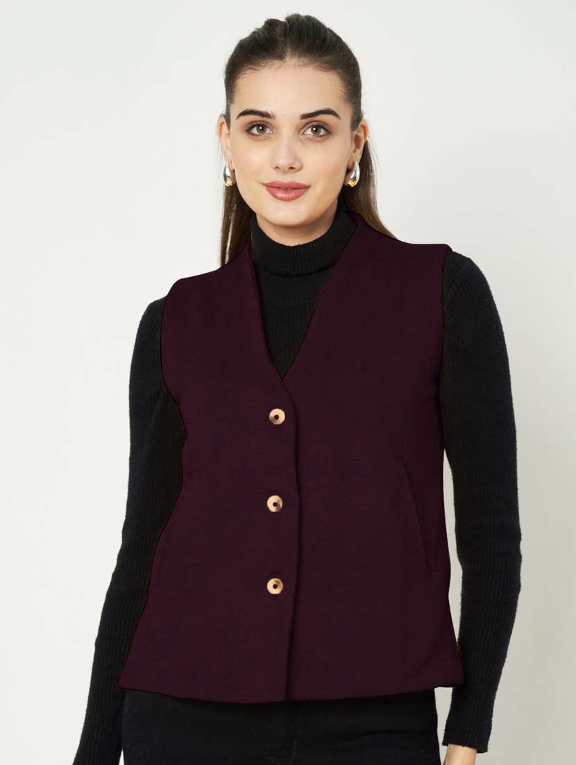 women solid sleeveless waist coat