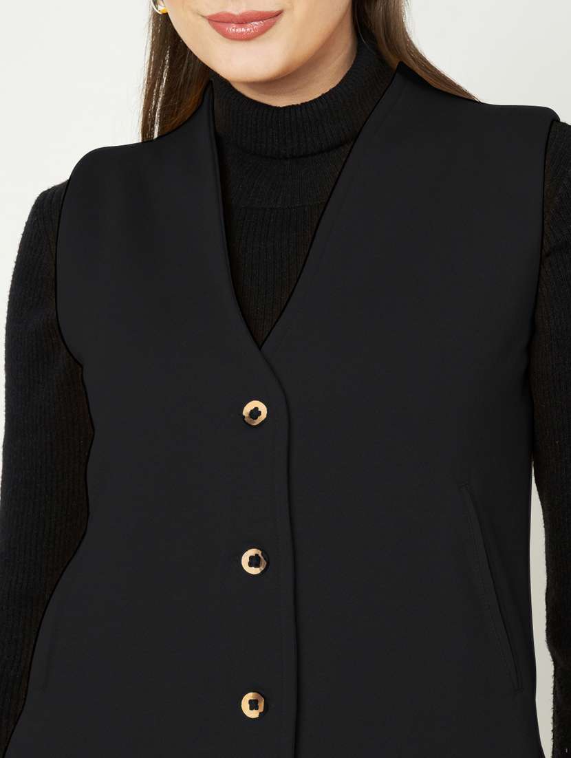 women solid sleeveless waist coat - 21740899 -  Standard Image - 5