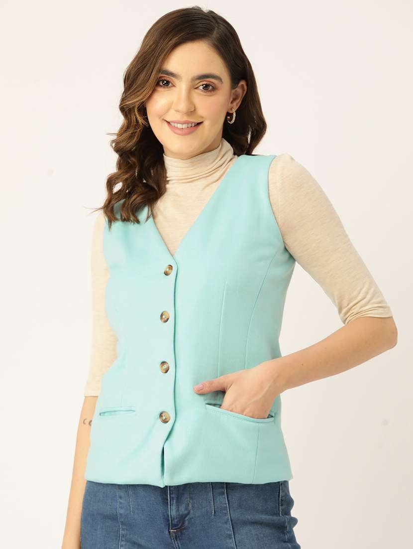 women solid sleeveless waist coat - 21740900 -  Zoom Image - 0