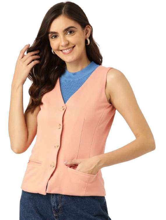 women solid sleeveless waist coat - 21740902 - Zoom Image - 0