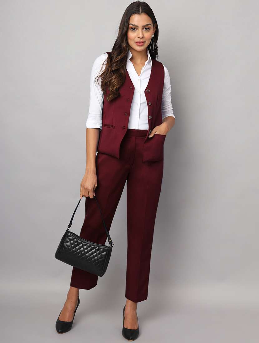 burgundy polyester waist  coat
