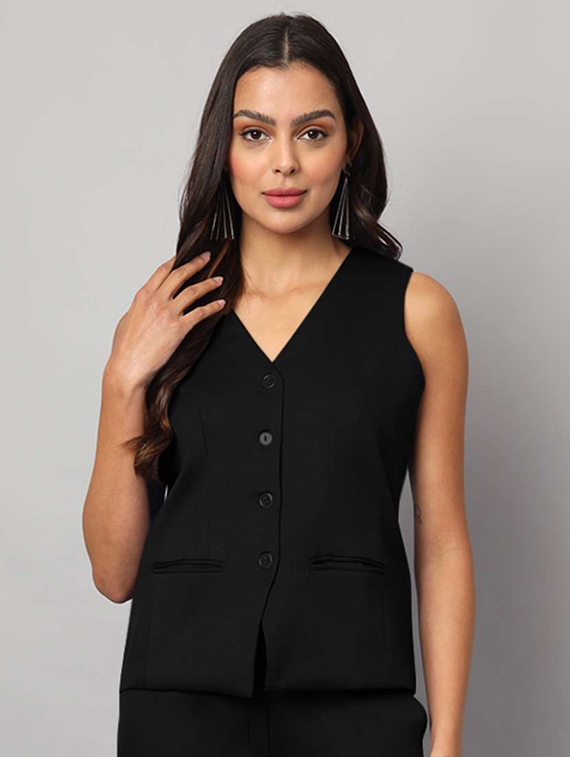 black polyester waist  coat - 21740918 -  Zoom Image - 0