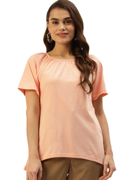 women solid short sleeves regular t-shirt