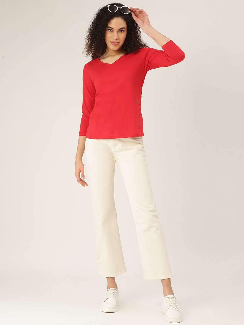 women solid three quarter sleeves regular t-shirt - 21740939 -  Standard Image - 3