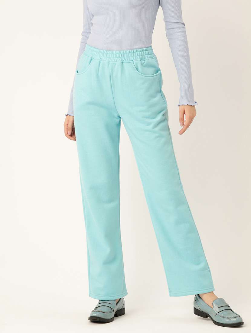 women solid mid rise straight fit trouser